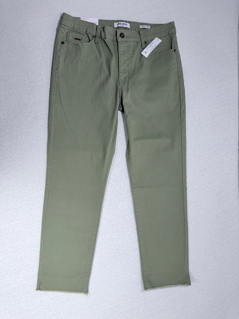 Nine West Women’s Cropped Pants Twill Slim Fit Size 6 Olive Solid